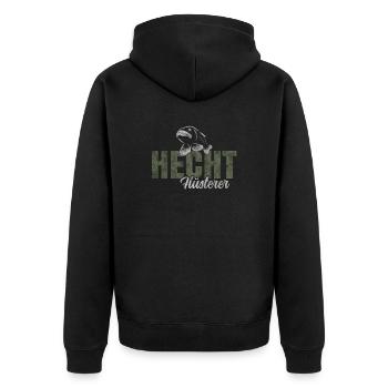 Hecht Angeln - Unisex Premium Bio Zip Hoodie - Schwarz - Hinten - Nico (187cm)
