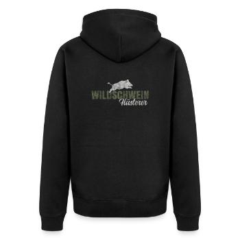 Wildschwein Flüsterer - Unisex Premium Bio Zip Hoodie - Schwarz - Hinten - Nico (187cm)