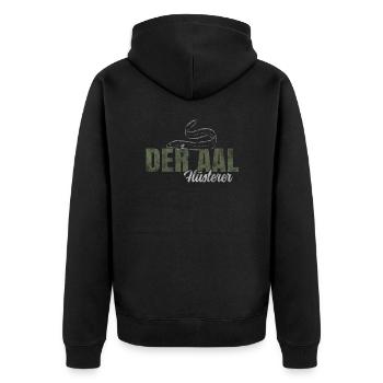 Der Aal Flüsterer - Unisex Premium Bio Zip Hoodie - Schwarz - Hinten - Nico (187cm)