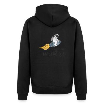 UNIVERSUM FLIEGEN ASTRONAUT RAKETEN RAKETE MOTIV - Unisex Premium Bio Zip Hoodie - Schwarz - Hinten - Nico (187cm)