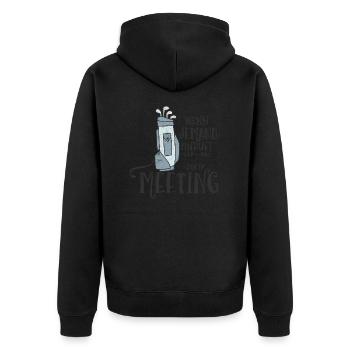 JEMAND ANRUFEN MEETING GOLFER GOLF SPRUCH MOTIVE - Unisex Premium Bio Zip Hoodie - Schwarz - Hinten - Nico (187cm)