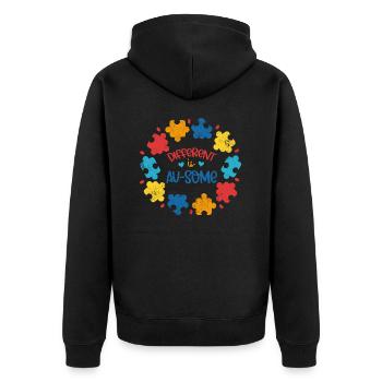 ANDERS IST AUTIST ASPERGER ADHS LIEBE SPRUCH MOTIV - Unisex Premium Bio Zip Hoodie - Schwarz - Hinten - Nico (187cm)