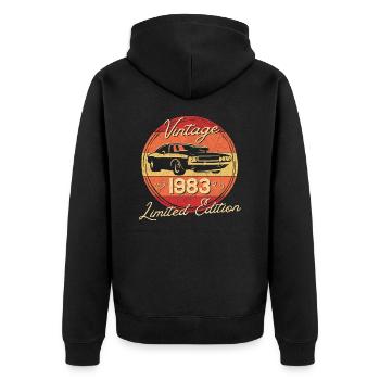 1983 Vintage, Limited Edition - Unisex Premium Organic Zip Hoodie - black - Back - Nico (187cm)