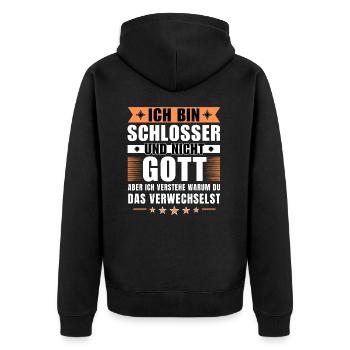Ich bin Schlosser und nicht Gott - Unisex Premium Bio Zip Hoodie - Schwarz - Hinten - Nico (187cm)