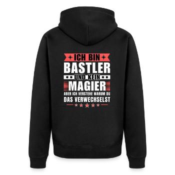 Ich bin Bastler und kein Magier - Unisex Premium Bio Zip Hoodie - Schwarz - Hinten - Nico (187cm)