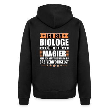 Ich bin Biologe und kein Magier - Unisex Premium Bio Zip Hoodie - Schwarz - Hinten - Nico (187cm)
