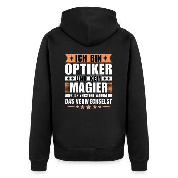 Ich bin Optiker und kein Magier - Unisex Premium Bio Zip Hoodie - Schwarz - Hinten - Nico (187cm)