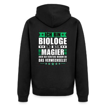 Ich bin Biologe und kein Magier - Unisex Premium Bio Zip Hoodie - Schwarz - Hinten - Nico (187cm)