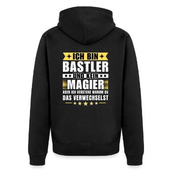 Ich bin Bastler und kein Magier - Unisex Premium Bio Zip Hoodie - Schwarz - Hinten - Nico (187cm)