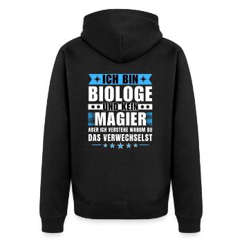 Ich bin Biologe und kein Magier - Unisex Premium Bio Zip Hoodie - Schwarz - Hinten - Nico (187cm)