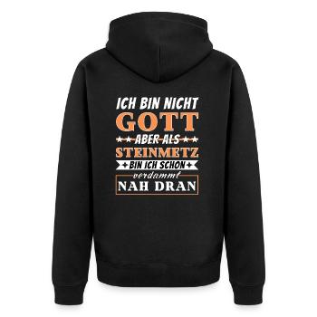 Ich bin nicht Gott aber als Steinmetz nah dran - Unisex Premium Bio Zip Hoodie - Schwarz - Hinten - Nico (187cm)
