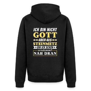 Ich bin nicht Gott aber als Steinmetz nah dran - Unisex Premium Bio Zip Hoodie - Schwarz - Hinten - Nico (187cm)
