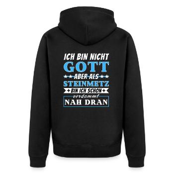 Ich bin nicht Gott aber als Steinmetz nah dran - Unisex Premium Bio Zip Hoodie - Schwarz - Hinten - Nico (187cm)