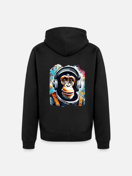 Astronaut chimp with headphones - Unisex Premium Organic Zip Hoodie - black
