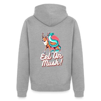 Lustiges Wortspiel-Design - Eal On Musk - Unisex Premium Bio Zip Hoodie - Grau meliert - Hinten - Nico (187cm)