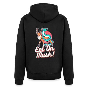 Lustiges Wortspiel-Design - Eal On Musk - Unisex Premium Bio Zip Hoodie - Schwarz - Hinten - Nico (187cm)