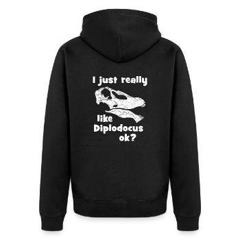Diplodocus Fossil - Unisex Premium Bio Zip Hoodie - Schwarz - Hinten - Nico (187cm)