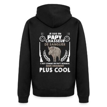 Papy Chasseur De Sanglier Humour Papi Chasse - Veste à capuche bio Premium Unisexe - noir - Dos - Nico (187cm)