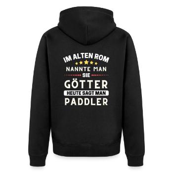 Im alten Rom nannte man Sie Götter. Heute Paddler - Unisex Premium Bio Zip Hoodie - Schwarz - Hinten - Nico (187cm)