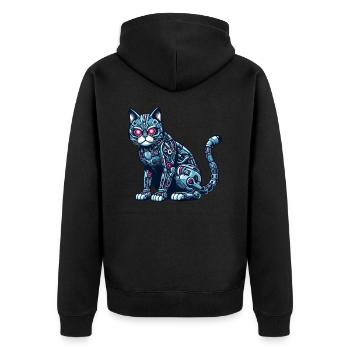 Katze Roboter Cyborg Mechanisch - Unisex Premium Bio Zip Hoodie - Schwarz - Hinten - Nico (187cm)
