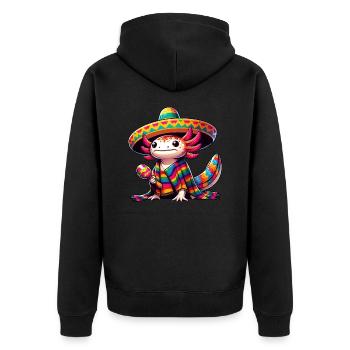 Cinco de Mayo Axolotl: Feierliches Design - Unisex Premium Bio Zip Hoodie - Schwarz - Hinten - Nico (187cm)