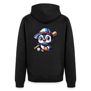 pinguin baseball baseballspieler süß comic cartoon - Unisex Premium Bio Zip Hoodie - Schwarz - Hinten - Nico (187cm)