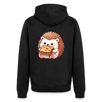 Süßer Igel isst Lasagne italienisches Essen - Unisex Premium Bio Zip Hoodie - Schwarz - Hinten - Nico (187cm)