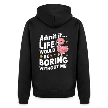Flamingo Tier Rosa - Unisex Premium Bio Zip Hoodie - Schwarz - Hinten - Nico (187cm)