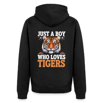 Tiger Tier Zoo Wildtier - Unisex Premium Bio Zip Hoodie - Schwarz - Hinten - Nico (187cm)