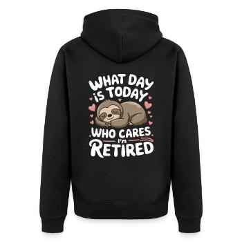 Rentner Ruhestand Rente Pensionierung - Unisex Premium Bio Zip Hoodie - Schwarz - Hinten - Nico (187cm)