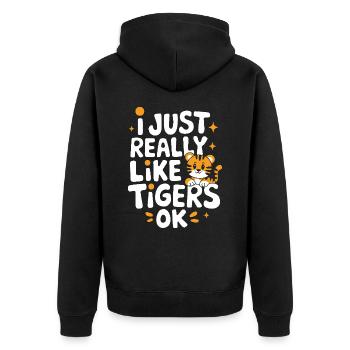 Tiger Tier Zoo Wildtier - Unisex Premium Bio Zip Hoodie - Schwarz - Hinten - Nico (187cm)