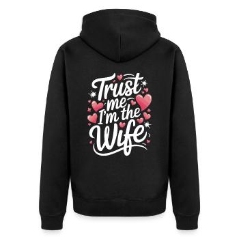 Frau Ehefrau Partnerin Familie Verheiratet - Unisex Premium Bio Zip Hoodie - Schwarz - Hinten - Nico (187cm)