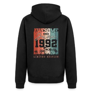 Juni Jahrgang 1992 geboren Vintage Geburtstag - Unisex Premium Bio Zip Hoodie - Schwarz - Hinten - Nico (187cm)