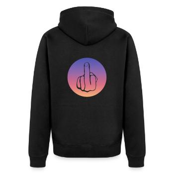 Fuck, Fuck You, Fuck Off, Fucking, Mittelfinger - Unisex Premium Bio Zip Hoodie - Schwarz - Hinten - Nico (187cm)