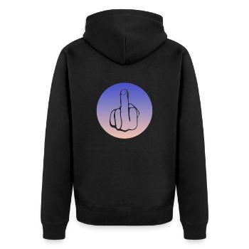 Fuck, Fuck You, Fuck Off, Fucking, Mittelfinger - Unisex Premium Bio Zip Hoodie - Schwarz - Hinten - Nico (187cm)