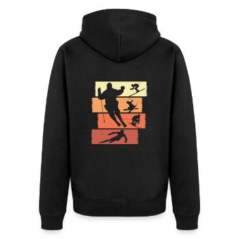 Retro Skifahrer Silhouette Winter Abfahrt - Unisex Premium Bio Zip Hoodie - Schwarz - Hinten - Nico (187cm)