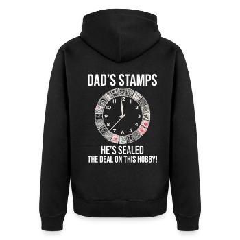 Timbres-poste d’époque Collectionneur de papa - Veste à capuche bio Premium Unisexe - noir - Dos - Nico (187cm)