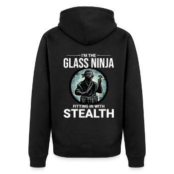 Glaser Fenster Glasmonteur Glashütte Ninja - Unisex Premium Bio Zip Hoodie - Schwarz - Hinten - Nico (187cm)