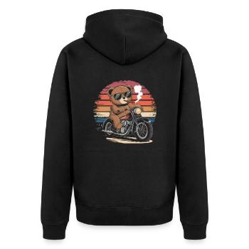 Ours en peluche avec des lunettes de soleil équitation moto vintage - Veste à capuche bio Premium Unisexe - noir - Dos - Nico (187cm)