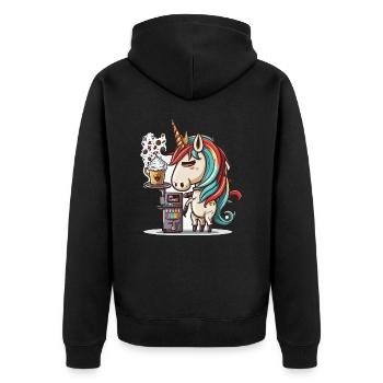 Coffee-making Unicorn - Unisex Premium Organic Zip Hoodie - black - Back - Nico (187cm)