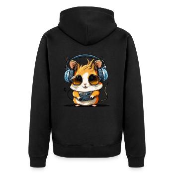 Hamster Beats - Unisex Premium Organic Zip Hoodie - black - Back - Nico (187cm)