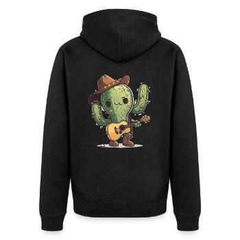 Der musikalische Kaktus - Unisex Premium Bio Zip Hoodie - Schwarz - Hinten - Nico (187cm)