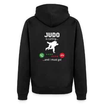 Judo is calling and i must go - Unisex Premium Organic Zip Hoodie - black - Back - Nico (187cm)