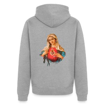 Holly Mary Maria Madonna Mariana Virgin Mary - Unisex Premium Organic Zip Hoodie - heather grey - Back - Nico (187cm)
