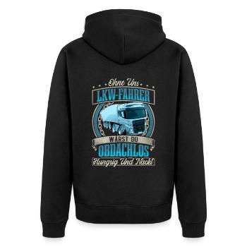 LKW Fahrer - Unisex Premium Bio Zip Hoodie - Schwarz - Hinten - Nico (187cm)