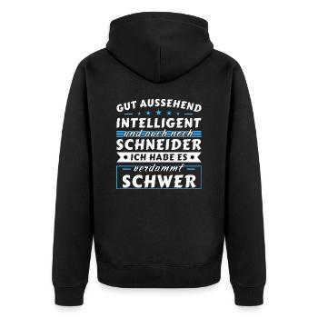 Gut aussehend intelligent - Schneider Edition - Unisex Premium Bio Zip Hoodie - Schwarz - Hinten - Nico (187cm)