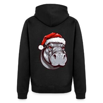 Nilpferd Kopf Weihnachten Portät - Unisex Premium Bio Zip Hoodie - Schwarz - Hinten - Nico (187cm)