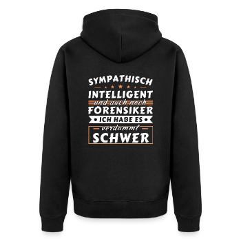 Sympathisch und intelligent - Forensiker Edition - Unisex Premium Bio Zip Hoodie - Schwarz - Hinten - Nico (187cm)