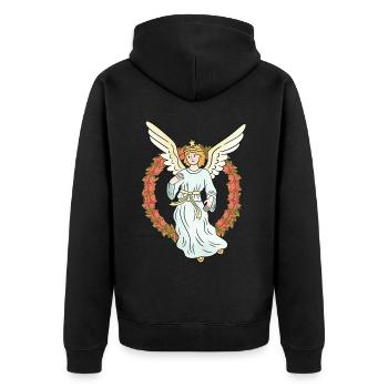 Schutzengel Beschützer Engel Rosenkranz spirituell - Unisex Premium Bio Zip Hoodie - Schwarz - Hinten - Nico (187cm)