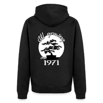 1971 Birthday Bonsai Tree "Still Growing" - Unisex Premium Organic Zip Hoodie - black - Back - Nico (187cm)